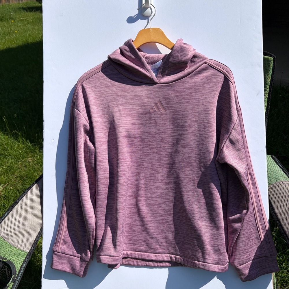 Adidas Girls Loose Fit Hoodie Purple Heather Fleece Pullover AA3126 XL 16